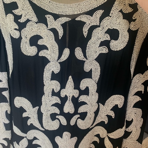 Vintage 100% Black Silk Beaded Pearl Evening Jacket Made in India Sz S - Picture 5 of 11